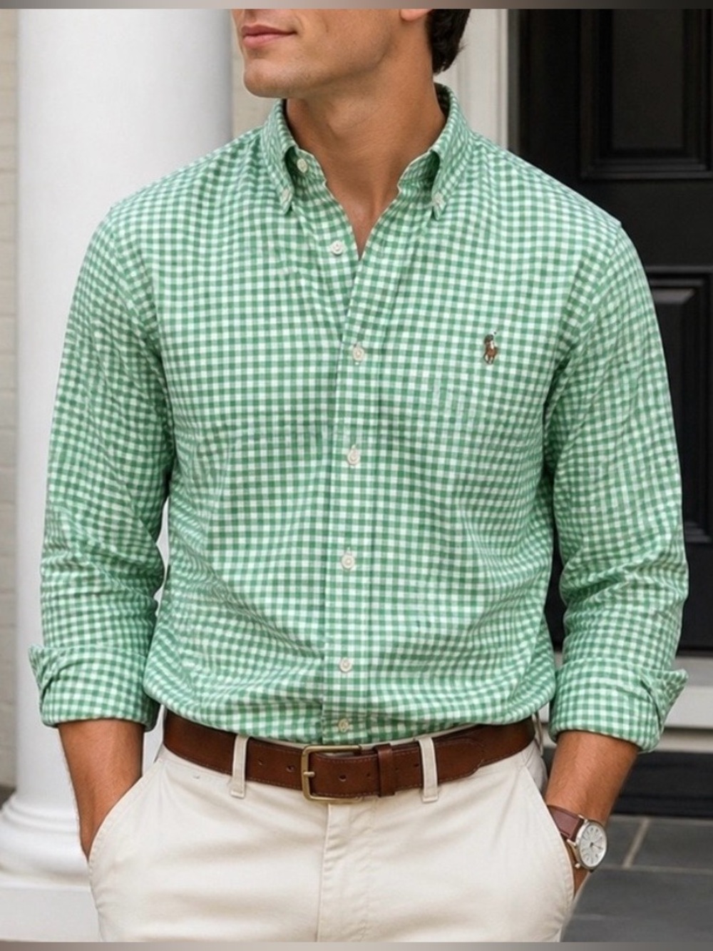 Ralph Lauren Classic Fit Gingham Oxford Shirt XXL Green And White Long Sleeve